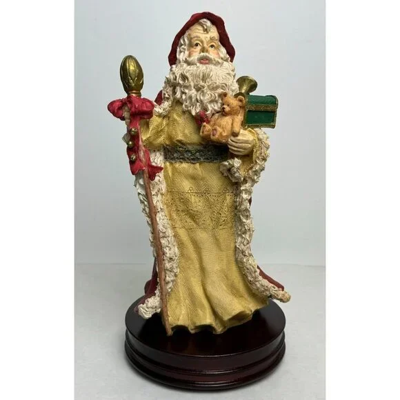 Vtg Musical Santa Figurine Wooden Base 12" Tall O Tannenbaum Wind Up Red Cape - Picture 1 of 16